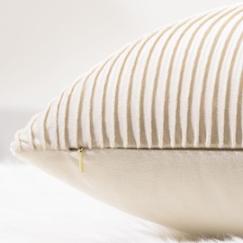 YCOLL Beige Pillow Covers 20x20 Set of 2 Velvet Striped Pattern - Soft Throw Pillows for Home Decor, Luxury Decorative Pillow Covers for Couch, Bed,Living Room
