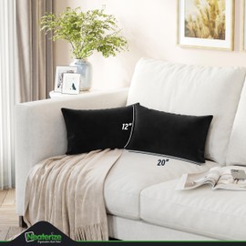 NEATERIZE Premium Velvet Pillow Covers 12x20 Black - Washable Decorative Fabric Throw Pillow Covers for Couch or Bed - Set of 2