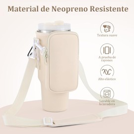 Maxgeen Bolsa 2 en 1 para Botella de Agua de 40oz,Bolsa para Termo con Bolsa Desmontable para Móvil,Cubierta de Popote,Bandolera Ajustable,para Viajes, Camping,Gym