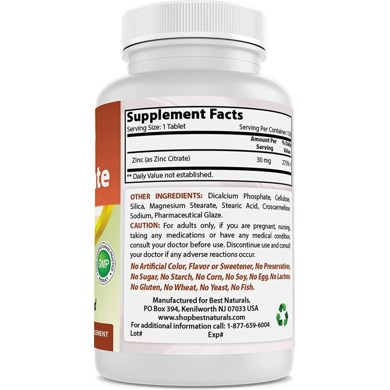Best Naturals Zinc Citrate 30 mg - Immune Support -