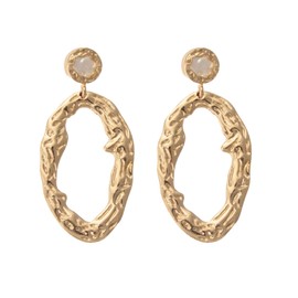 Vintage Baroque Pearl Earring Irregular Concave Metal Oval Dangle Earrings Gold