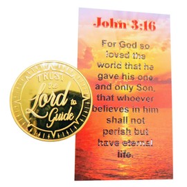 Westmon Works Gods Word is Our Compass - Paquete de regalo de metal con tarjeta santa cristiana John 3:16, Pequeño, Metal, No es una piedra preciosa