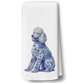 BCUANGD Blue Dog Kitchen Towels Decor - Chinoiserie Poodle Xmas Holiday Hand Tea Towels, Retro Dog Mom Gifts for Women Christmas Dish Towel Dishcloths Decorations for Home Kitchen, 16"x24"