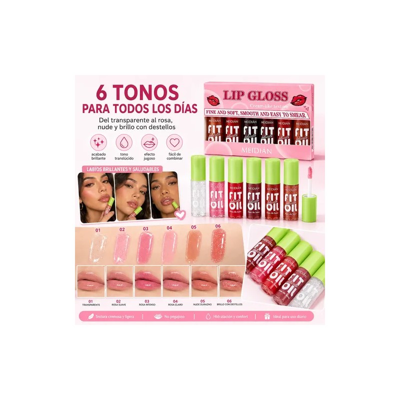 Set De Cuidado Labial Hidratante Glossy Liquid Lip Oil Gloss