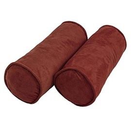 Blazing Needles Double-Corded Solid Microsuede Bolster Pillow Set with Inserts (Set of 2), 20" by 8", Red Wine