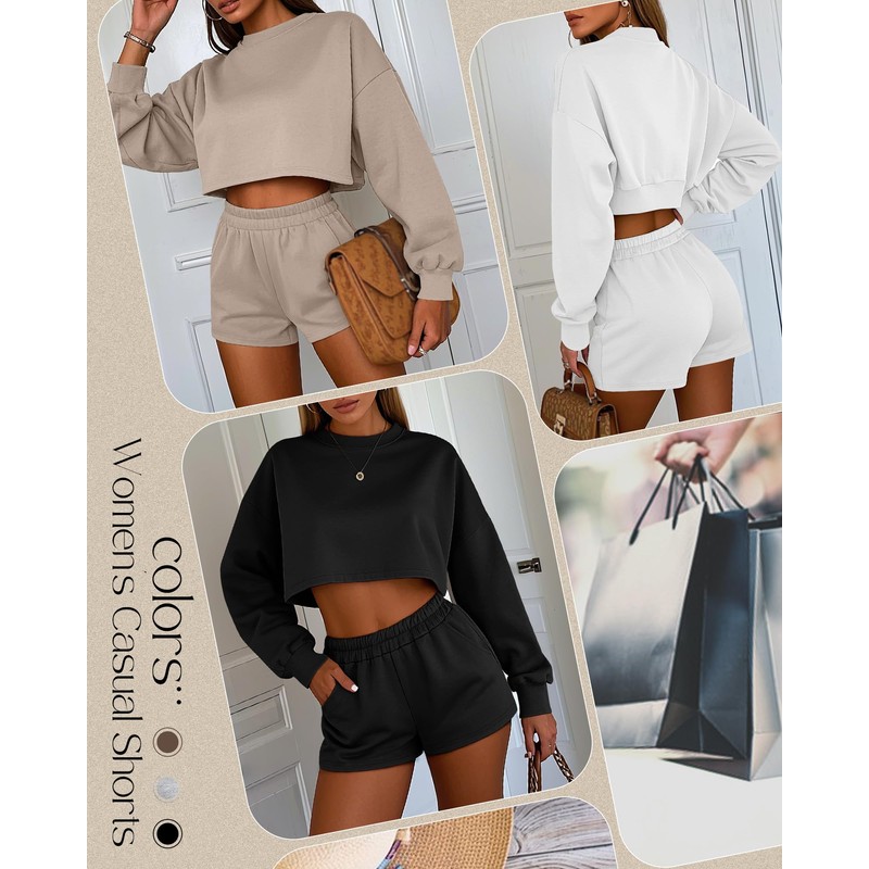 Ficerd 3 Pack Women's Sweat Shorts, Elastic High Waist Casual