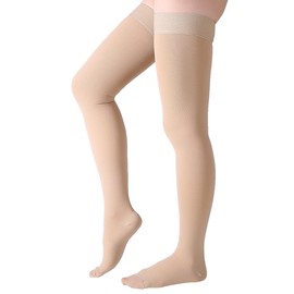 Thigh High Compression Stockings, Closed Toe, Firm Support 20-30 mmHg Gradient Compression Socks with Silicone Band, Opaque, Best for Treatment Swelling, Varicose Veins, Edema, Pregnancy, Beige L