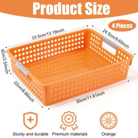 CACASO 4 Pack Turn in Trays Classroom,Paper Trays for Classroom,Organization and Storage Paper Tray Holds,Desktop File Organizer Baskets,Plastic Storage Baskets for Library, Office, Home(Orange)