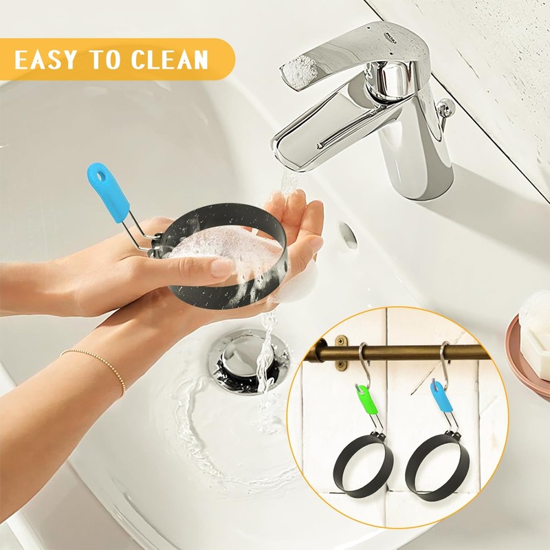 4-Pack Stainless Steel Egg Rings | Anti-Scald Folding Handle Egg