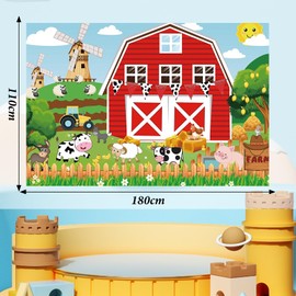 CheeseandU Farm Red Barn Backdrop Cartoon Red Farm Animals Party Backdrop Large Farm Photography Backdrop Decor for Fam Birthday Baby Shower Party Decoration Supplies