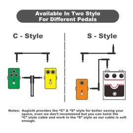 Augioth 6 Pack 6 Inch Guitar Patch Cables S-Shape, 15 cm Black Guitar Pedal Cable Effect Cable Cord, 1/4" inch TS Low Profile Right Angle Patch Cable for Guitar Effect Pedal