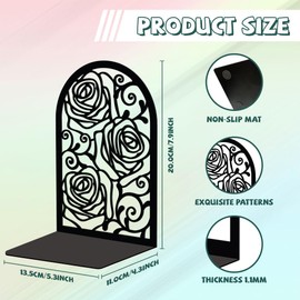 Peacoblue Metal Book Ends for Shelves Decorative, Modern Creative Heavy Duty Study Bookends Stoppers Holder Stand for Desk Shelf, 13.46x10.92x20cm Vintage Rose Book Ends to Support Books, 1 Pair(Rose)