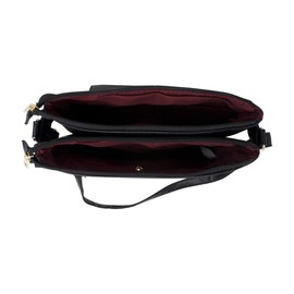 FARKZIQ New Ladies Women Shoulder Bag Front Double Pockets Crossbody Bag Zipped Multi Pockets Adjustable Strap (Black,C8011)