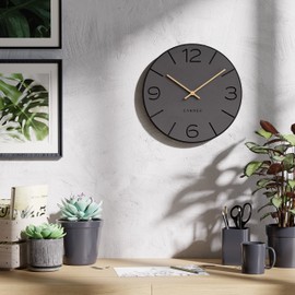 Cander Berlin MNU 2630 Y Wall Clock Silent No Ticking 30 cm Analogue Living Room Modern Vintage Grey Black Wooden Hands