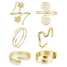 NICEIGHT 6Pcs Arm Cuff for Women Upper Arm Band Cuff Bracelet Gold Silver Coil Bangle Armlet Adjustable Flower Armband Set G-A