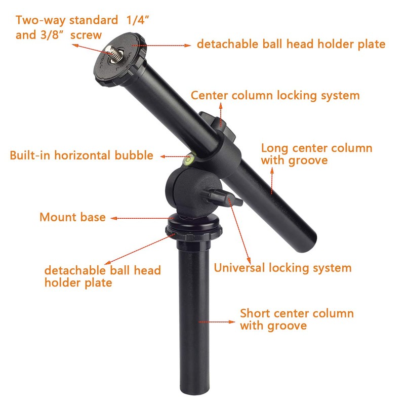 FOTOBETTER Camera Tripod Boom Arm, External Multi-Angle Center Column Extension