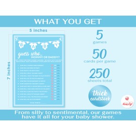 Party Hearty Baby Shower Games for Boy, 250 pcs Blue 5 Games Activities Cards, Funny Baby Shower Games, Baby Shower Ideas