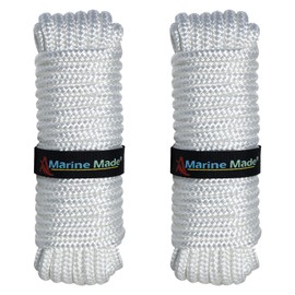 Amarine Made 2 Pack 3/8 Inch 35 FT Double Braid Nylon Dockline Dock Line Mooring Rope Eye: 12";Safe Workload: 660 Lbs;Tensile Strength: 3300 Lbs (White)