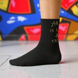 Tindo Statement Socks ART IS NOT A CRIME Streetwear Sock - Artist Socks with Message - Size 3-9 Crew Socks, black