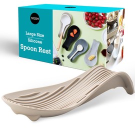 Silicone Spoon Rest for Stove Top, Large Cooking Utensil Holder for Kitchen Counter, Heat-Resistant Kitchen Decor and Accessories for Countertop, Spoon Holder for Spatula, Ladle or Tongs (Khaki)