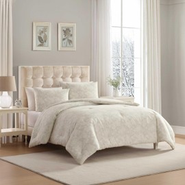 Laura Ashley - Twin Comforter Set, Reversible & Naturally Soft Cotton Flannel Bedding w/Matching Pillowcase, Medium Weight for Year Round Use, 2 Piece Bed Sets (Meredith Grey)