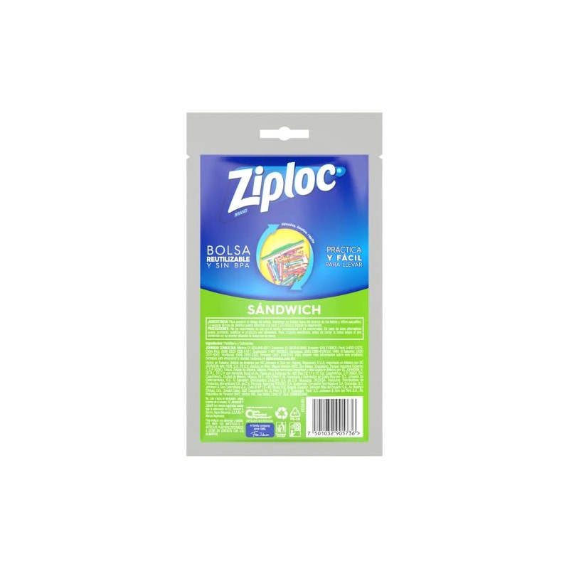 Ziploc Bolsas Reutilizables para Sandwiches, Pestañas Abre-Fácil, 20 Bolsas