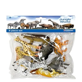 PETERKIN CLASSICS | Jungle World 8-Piece Set | 9-12cm Jungle Animal Toy Figures | Rhinoceros, Zebra, Giraffe, Hippopotamus, Tiger, Panther, Lion, Elephant | Roleplay Toys | Educational Toys | Ages 3+