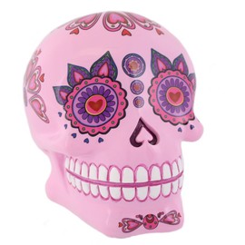 Something Different Pink Candy Skull Money Box, Resin, 9 x 12 x 11 cm