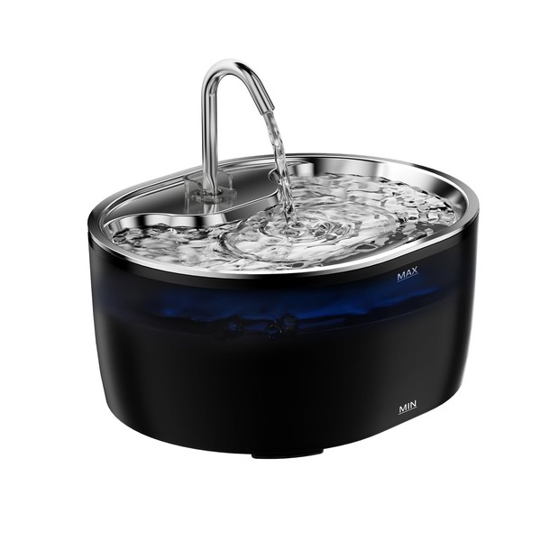 Stainless Steel Cat Fountain Drinking Fountain with LED Light, 3.2