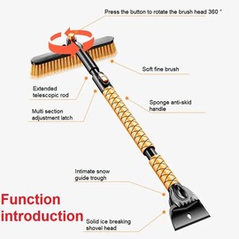 orlkie 44.5” 3 in 1 Snow Brush for Car, SUV, 360° Pivoting Extendable Long Snow Brush for Car, Snow and Ice Scrapers for Windshield with Ergonomic Foam Grip for Car Truck SUV, Winter Car Accessories