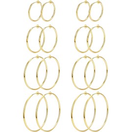 JeryWe 8 Pairs Fake Earrings, Non-Hole Earrings, Binaural Set, Unisex, Popular, Fashion, Ear Cuffs, Fake Hoop Earrings Accessories, Silver Stainless Steel