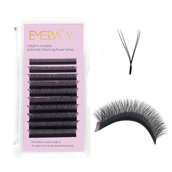 EMEDA Y Eyelash Extensions D Curl .07 mm 8-12 mm Mix Tray Prefabricated Volume 2D Fan Eyelash Extensions .07 Mix YY Type Soft Artificial Eyelashes 12 mm 10 mm 8 mm Accessories