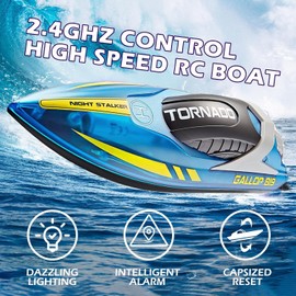 RC Boat with LED Lights for Kids – 2.4GHz Remote Control Racing Toy for Ages 8-12. Perfect for Pools & Lakes, Waterproof Water Boat Features a Rechargeable Battery. Ideal for Boys and Girls