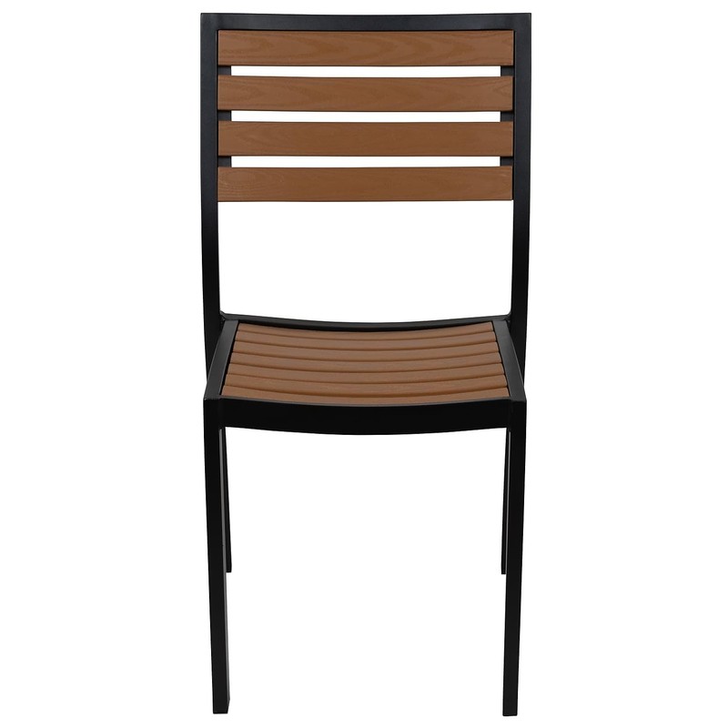 Flash Furniture Lark Outdoor Stackable Side Chair with Faux Teak