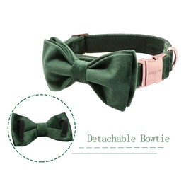 ARING PET Velvet Dog Collar-Christmas Bowtie Dog Collars, Soft&Comfortable Green Velvet Collar with Bow for Small Medium Large and Girl Boy Dogs