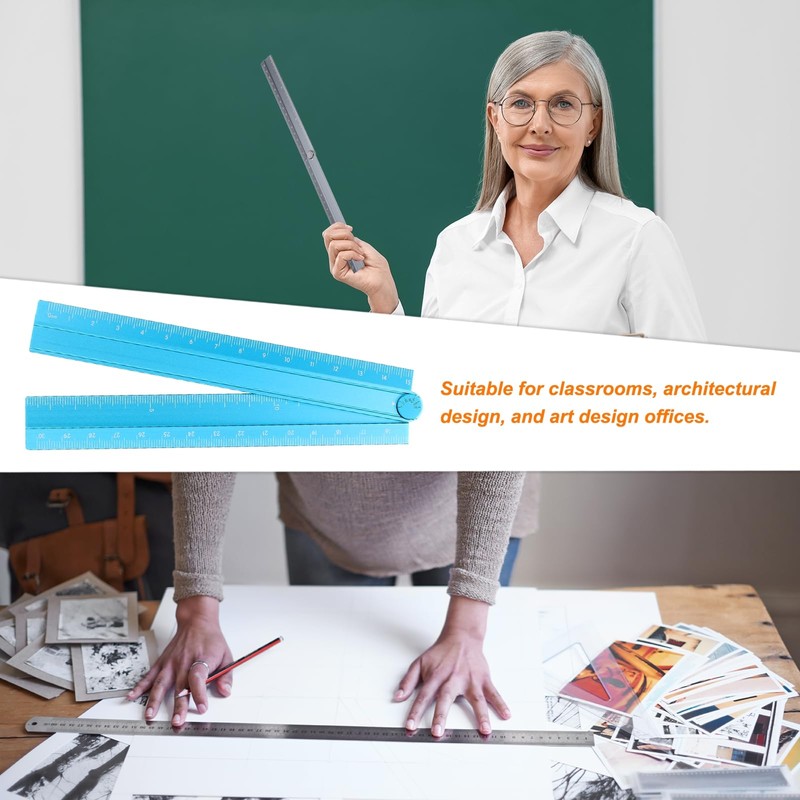 sourcing map Folding Straight Ruler 30cm Metric Aluminum Alloy Protractor