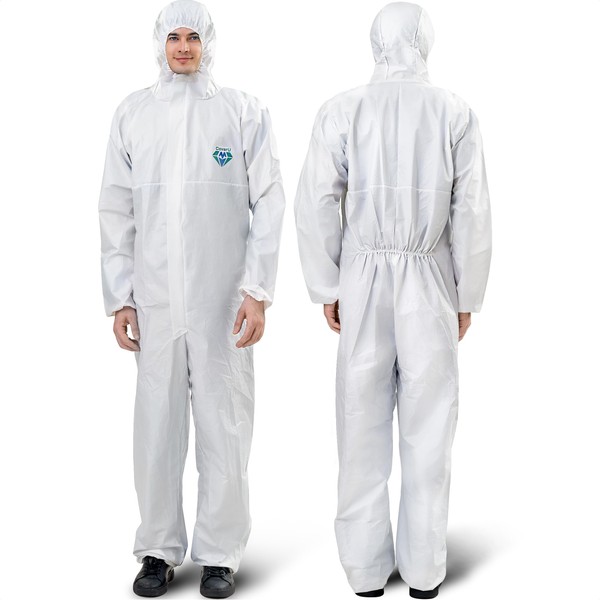 Medtecs Hazmat Suits - 6 Sizes Options (1 PC) - without Sealed Tape - AAMI Level 4 Disposable Coverall PPE Suit for Biohazard Chemical Protection - CoverU Full Body Protective Clothing with Hood | L
