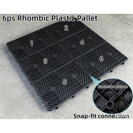 6 Pcs Heavy Duty Plastic Floor Pallets, 23.6x11.8x1.18 Inch Lightweight Ventilated Storage Pallet, Waterproof Breathable Grid Storage Pad- Plastic Pallets for Garage, Kitchen, Basement (Black)