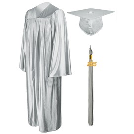 GraduationMall Shiny Graduation Gown Cap Tassel Set 2025 for High School Silver 54(5'9"-5'11")