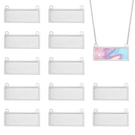 CHGCRAFT 12pcs Cabochon Settings Pendants 304 Stainless Steel Pendant Cabochon Settings Chain Making Tray Blank Bezel Tray Pendant Connectors for Pendant Craft Jewelry Making, 0.7x 1.3x 0.1inch