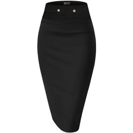 Hybrid & Company Womens Pencil Skirt Premium Nylon Ponte Stretch Office Made in The USA Below Knee
