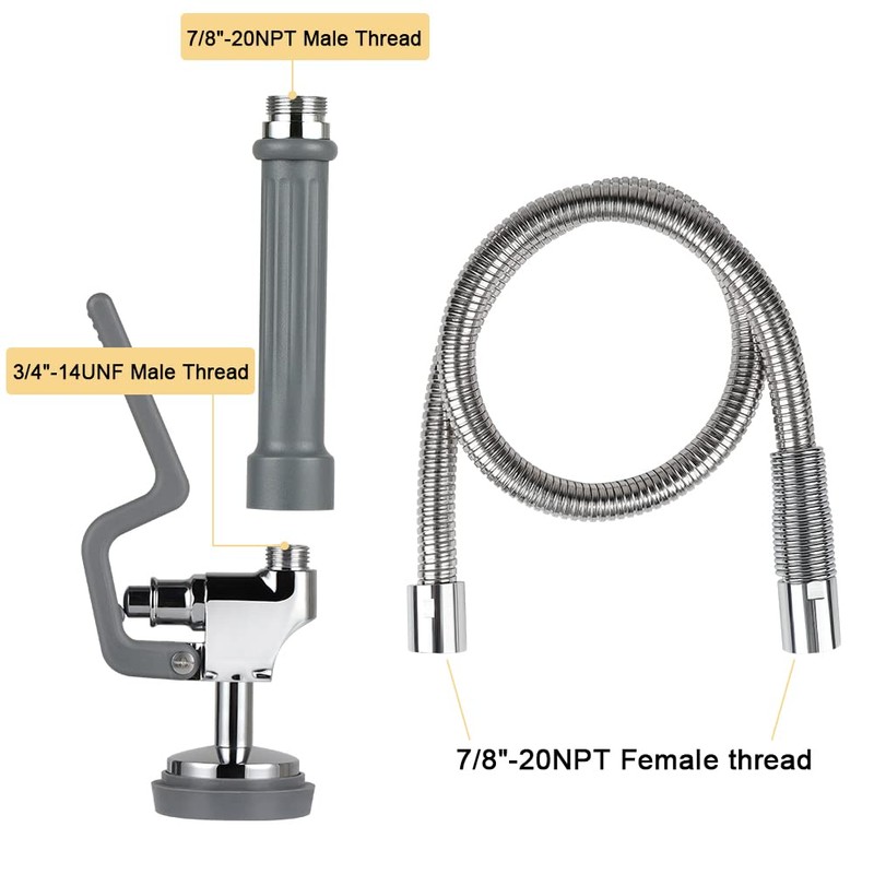 38 Inch Pre Rinse Hose with Sprayer Valve, Commercial Faucet