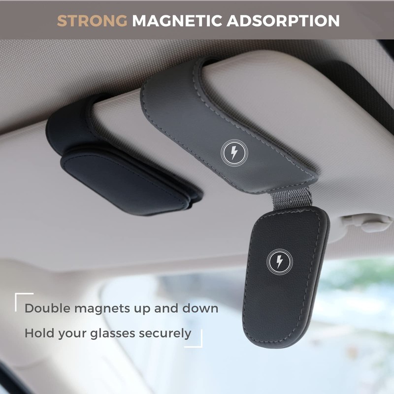 Ompellus Magnetic Leather Sunglass Holder, Eyeglass Hanger Clip for Car