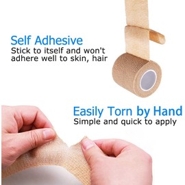 10 Pack Self Adhesive Bandage Wrap, 2” x 5 Yards, Medical Tape, First Aid Tape, Self Adherent Wrap, Elastic Cohesive Bandage, Non Woven Bandage Gauze Roll for Ankle Sprains & Swelling