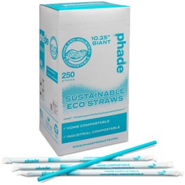 phade Eco-Friendly 10.25" Giant Drinking Straws 2,000 Count - Sustainable Marine Biodegradable Compostable, Individually Wrapped, 8 Pack