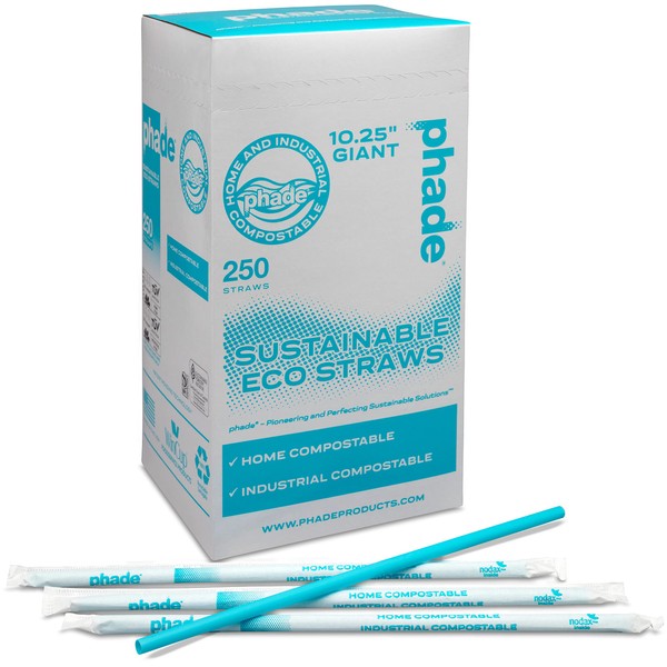 phade Eco-Friendly 10.25" Giant Drinking Straws 2,000 Count - Sustainable Marine Biodegradable Compostable, Individually Wrapped, 8 Pack
