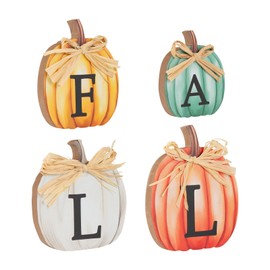 4 PCS Fall Pumpkin Wooden Signs Autumn Small Table Decoration Tiered Tray Pumpkin Tabletop Decor for Thanksgiving Home Kitchen Harvest Party Decor