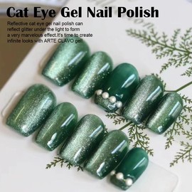 Arte Clavo 10ML Cat Eye Gel Nail Polish 1Pc Green Gel Polish with Magnet Soak off Holographic Magnetic Nail Polish for Nail Art Manicure Salon DIY at Home, 0.33 OZ 6066…