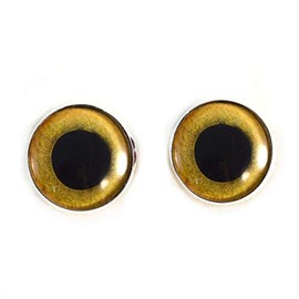 Sew on Eyes 12mm Yellow Owl Glass Eyes Buttons Cabochons for Fantasy Art Doll Stuffed Animal Soft Sculptures or Jewelry Making Crafts Set of 2