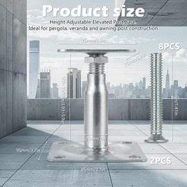 Post Support Height Adjustable, Galvanised 100-150 mm Post Brackets, Screw-On Support Base for Fences, Shelters, Carports, Pergolas, Construction Work (Pack of 2)